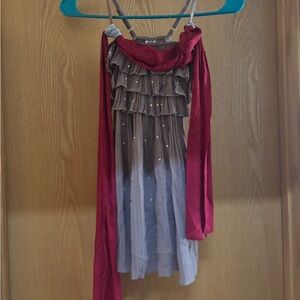 Brown and Red Layered Dress with Beaded Details